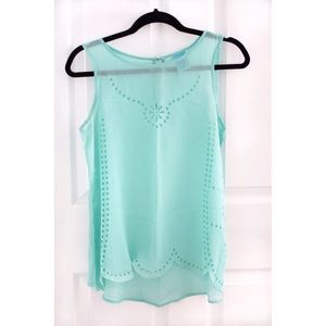 Sheer Turquoise Laser Cut Sleeveless Top